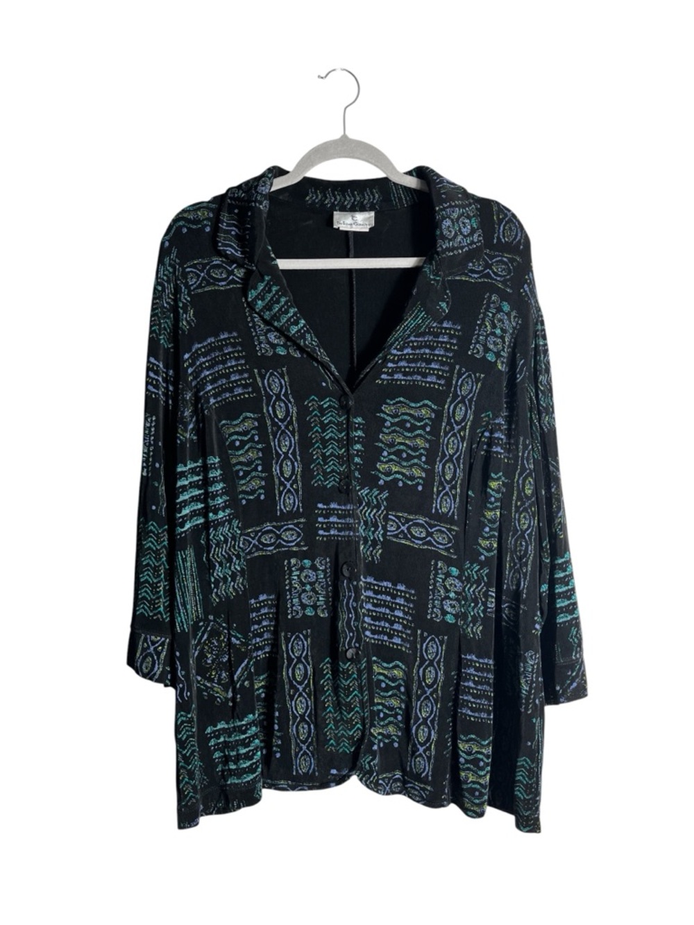 Boho Tribal Print‎ Overshirt Jacket 2X Black Flowy Lightweight Button Front